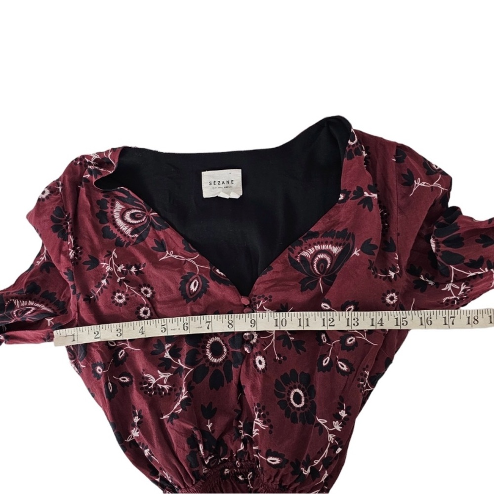 French Sezane Silk Floral Burgundy Wrap Dress with tie Belt - Picture 6 of 9